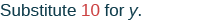 The text reads 'Substitute 10 for y.', with '10' highlighted in red.