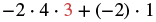 A mathematical expression shows the calculation '-2 multiplied by 4 multiplied by 3, plus -2 multiplied by 1', with the number 3 highlighted in red.