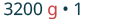 A mathematical expression shows '3200' in dark teal, followed by a lowercase 'g' in red, then a dark teal multiplication dot, and finally the number '1' in dark teal, all on a white background.