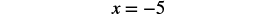 The image displays a mathematical equation in black text on a white background, which reads 'x = -5'.