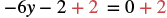 A mathematical equation shows '-6y - 2 + 2 = 0 + 2'. The numbers 2 on both sides of the equation are highlighted in red, indicating an operation or a step in solving the equation.