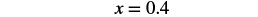 The mathematical equation x = 0.4 is displayed in black text against a white background.