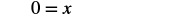 A mathematical equation shows '0 = x' on a white background.