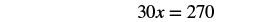 A mathematical equation showing 30 multiplied by x equals 270.