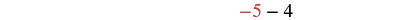 The image displays a mathematical expression '-5 - 4' horizontally on a white background. The number -5 is in red, and -4 is in black.
