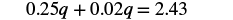 A mathematical equation showing 0.25q plus 0.02q equals 2.43, presented in black text on a white background.