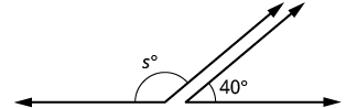A geometry diagram shows a straight line with two angles marked. One angle, denoted by 's°', is an obtuse angle. The other angle, denoted by '40°', is an acute angle adjacent to the obtuse angle.
