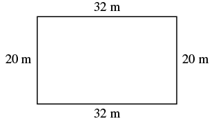 A rectangle with a length of 32 meters and a width of 20 meters, clearly indicating its dimensions.