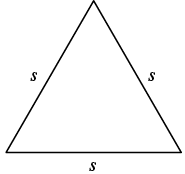 A simple black outline drawing of an equilateral triangle, with each of its three sides labeled with the letter 's', indicating that all sides have equal length.