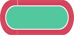 A track is shown, shaped like a rectangle with a semi-circle attached to each side.