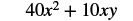 The image shows the mathematical expression 40x^2 + 10xy, rendered in a black serif font against a plain white background.