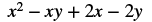The image displays the algebraic expression x^2 - xy + 2x - 2y, which is a polynomial with four terms involving variables x and y, and constant coefficients.