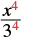 A mathematical fraction featuring 'x' raised to the 4th power divided by '3' raised to the 4th power, with the exponent '4' colored red in both the numerator and denominator.