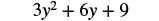 A mathematical expression displaying 3y squared plus 6y plus 9.