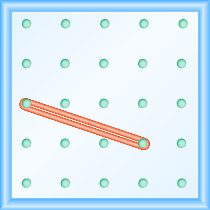 The figure shows a grid of evenly spaced dots. There are 5 rows and 5 columns. There is a rubber band style loop connecting the point in column 1 row 3 and the point in column 4 row 4.