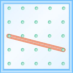 The figure shows a grid of evenly spaced dots. There are 5 rows and 5 columns. There is a rubber band style loop connecting the point in column 2 row 1 and the point in column 4 row 4.