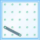 The figure shows a grid of evenly spaced dots. There are 5 rows and 5 columns. There is a rubber band style loop connecting the point in column 1 row 4 and the point in column 3 row 5.