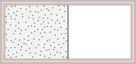 The figure shows a container which is filled with gas on the left half and is empty on the right half.
