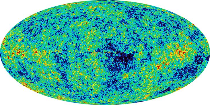 An oval shape showing patterns of blue and yellow. Some red areas are also visible.